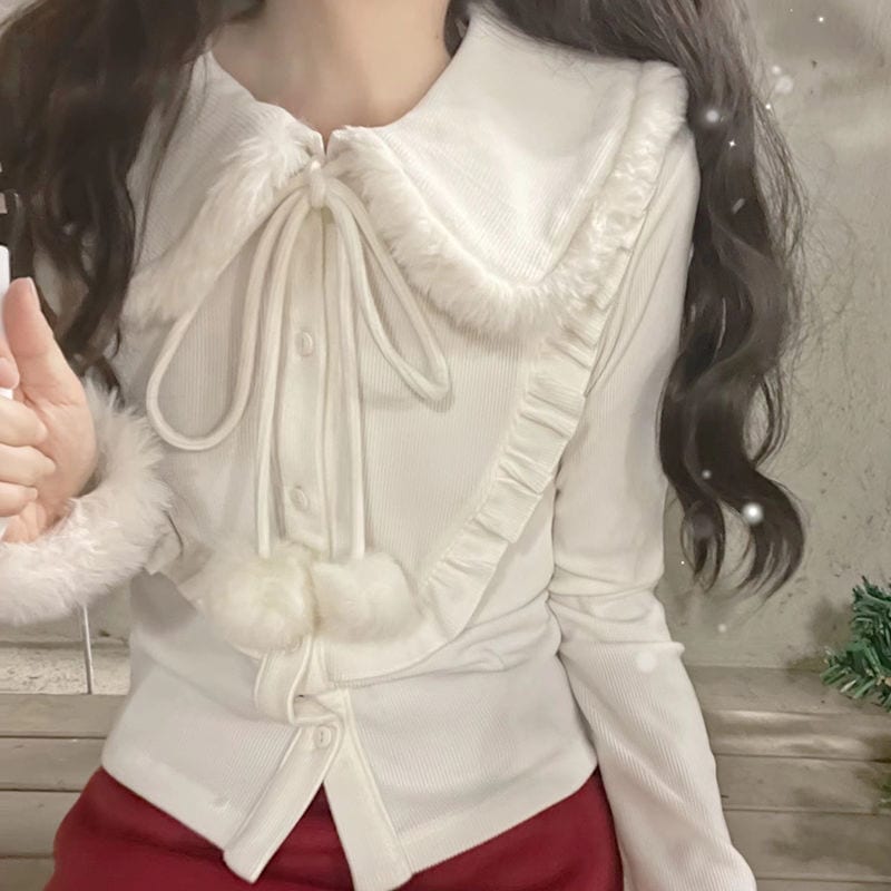 スノーエルフ キュートボール ファーエッジ スウィートガール ボトムシャツ レディース ドールカラー スリムフィット アンダーウェア トップ