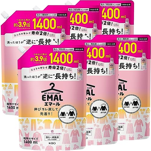 【ケース販売】エマール 伸びヨレ戻して元通り洗ったほうが逆に長持ち！ アロマティックブーケの香り 詰替え用 1,400ｍｌ×6個 大容量