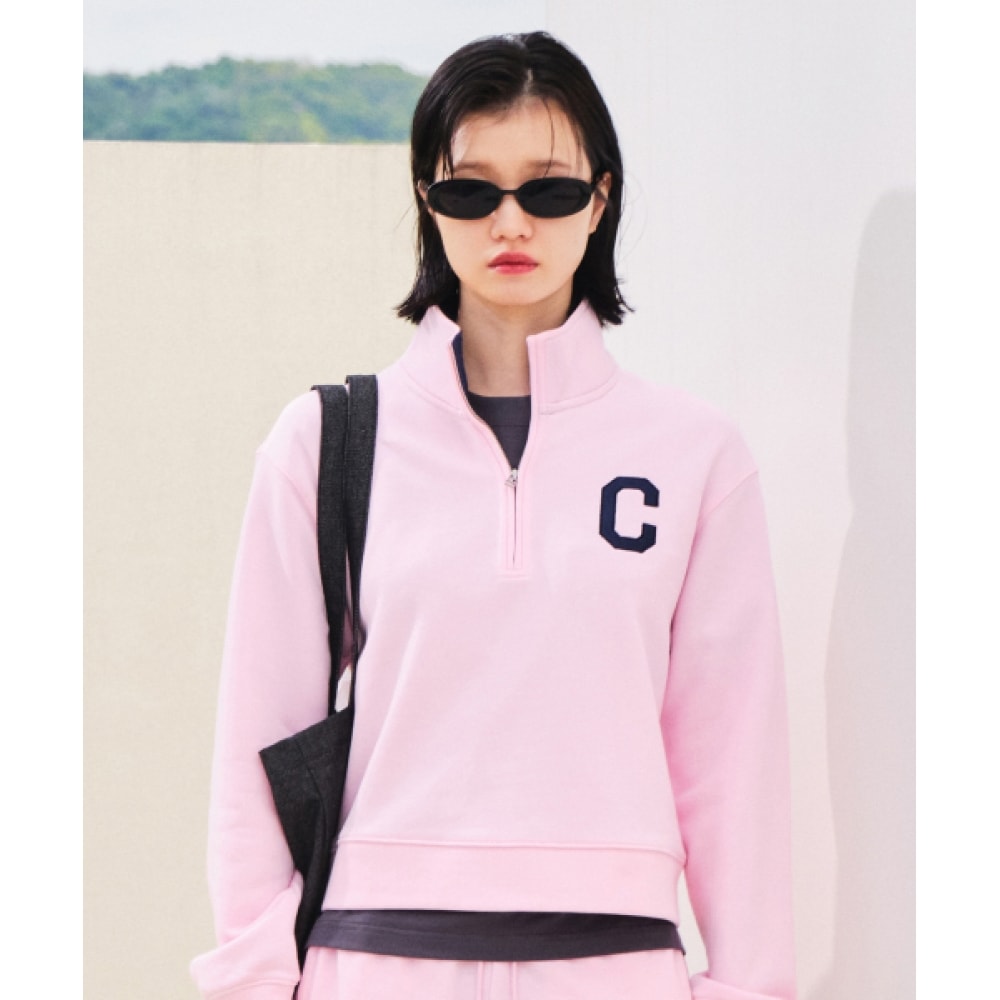 COVERNAT 女性用 C ロゴハーフジップアップスウェットシャツピンク