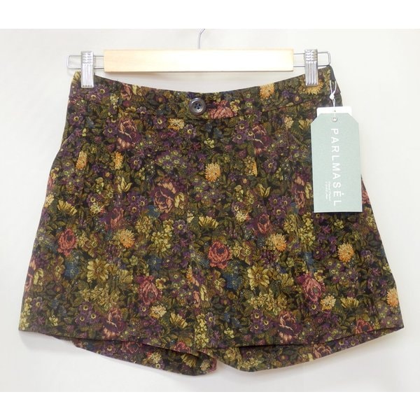 ゴブラン プリント ショートパンツ スエード パールマシェール 秋冬 フラワー柄 柄パン 秋冬 梅春