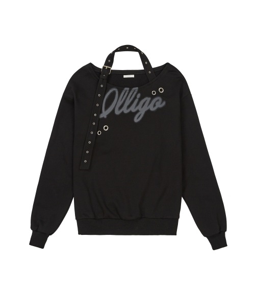 【ILLIGO】 129 Buckle Off-Shoulder Sweatshirt Black 正規品