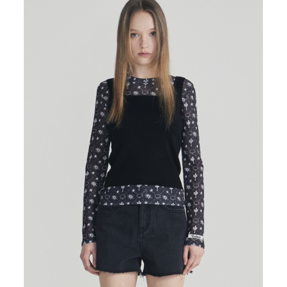 ファレットシアーロングスリーブトップスブラック