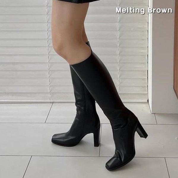 女性スリムスクエアトゥロングブーツ KR11