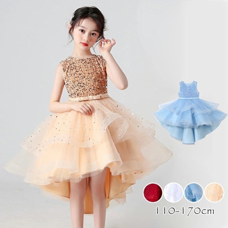 【即納】子供 ドレス ピアノ発表会 スパンコール キッズ 子供ドレス アシンメトリー 発表会 結婚式 子供ドレス 子供服 キッズ フォーマル ワンピース フォーマル 110 120 130 140 1