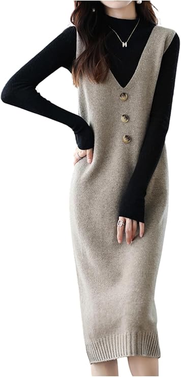 [グリーンティー] ニットベストワンピース 秋冬 ワンピ ノースリーブ レディース