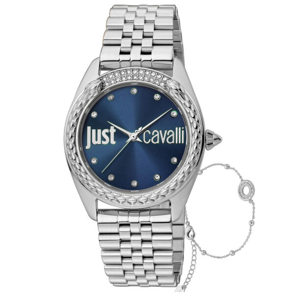 ジャストカバリWomens Glam Chic Snake Blue Dial Watch - JC1L195M0055