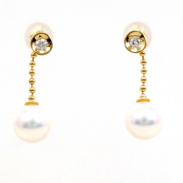 K18 18金 YG イエローゴールド ピアス パール(真珠) ダイヤ ジュエリー 中古