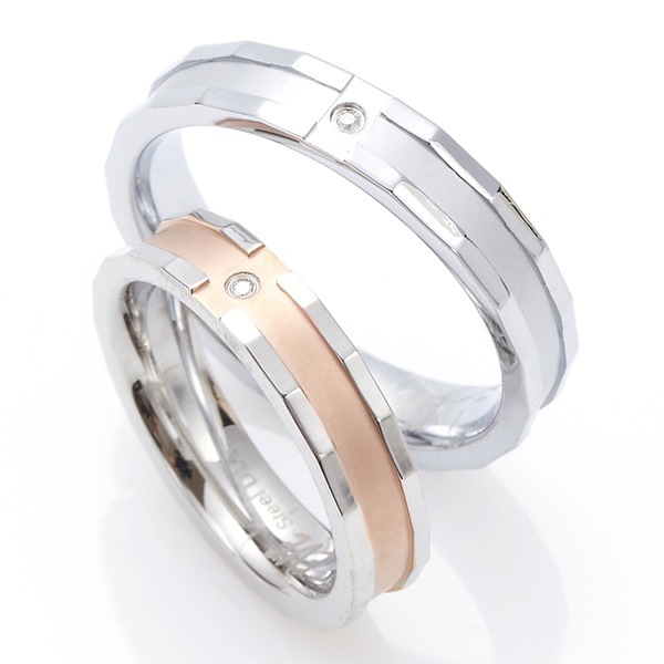 天然ダイヤモンド サージカルステンレス316L製 2段立体のクロスペアリング ペアにも