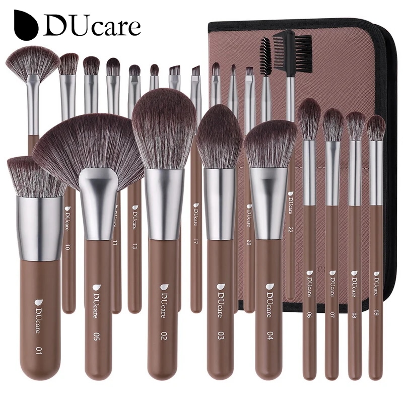 Ducare-折りたたみ式バッグ付きメイクブラシ,ナイロンヘアファンパウダー,アイシャドウ,アイライナー,コスメティックブラシ,22ユニット