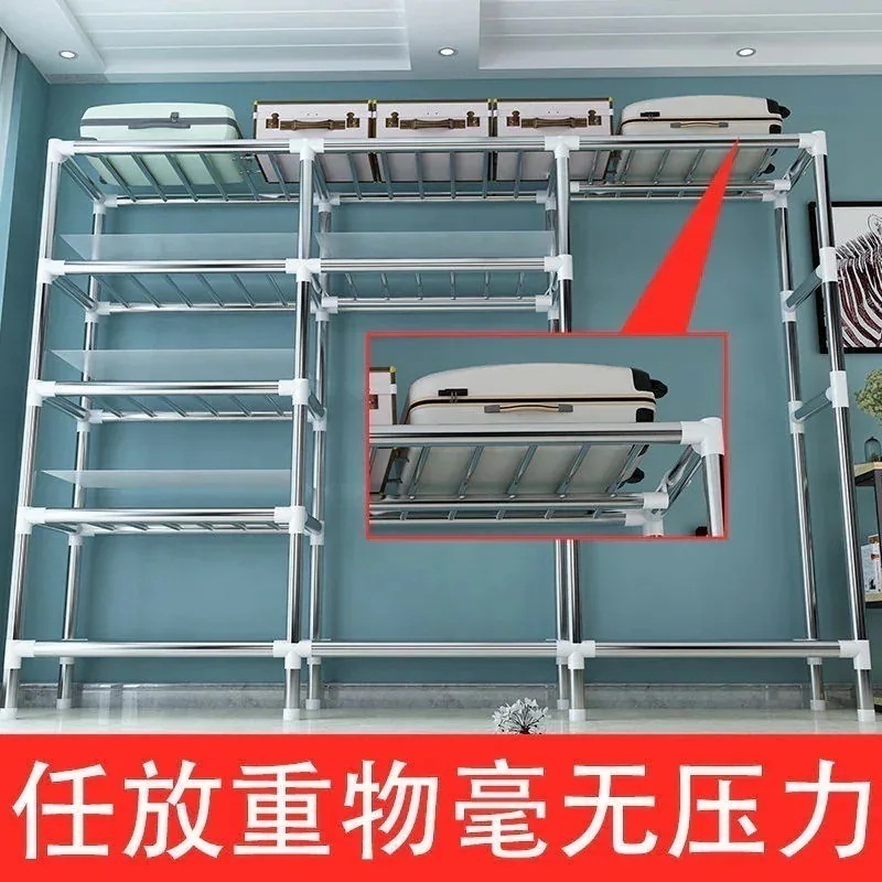 本棚ラックラック簡易クローゼットレンタル用布たんす簡易組み立て家庭用寝室キャビネット太い補強ハンガー着地立式1656