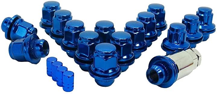 トヨタ 純正 ホイール用 平面座 カラー ロックナット ギアロック 21HEX M12xP1.5 ショート or ロング 選べる5色 青( 青 ショート P1.5 4穴用 16個セット)