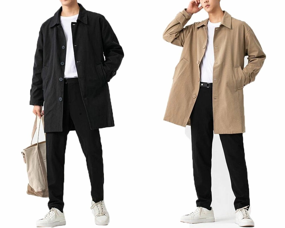 【本日限定】メンズトレンチコート ミドル丈 ステンカラーコート フードなし 男性 春秋 コート 春服 秋服 シンプル アウター 無地 フォーマルコート おしゃれ ブラック カーキ M-5XL
