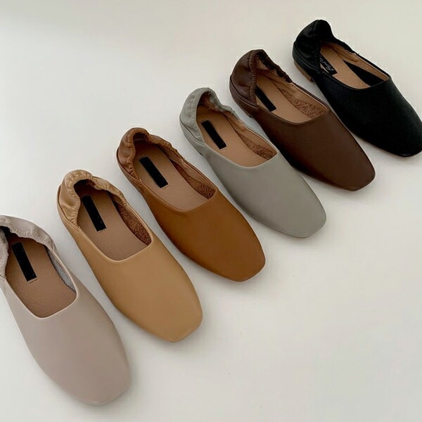 バレエシューズ パンプス バブーシュ スクエアトゥ 黒 茶 灰色 ベージュ アイボリー チョコ
