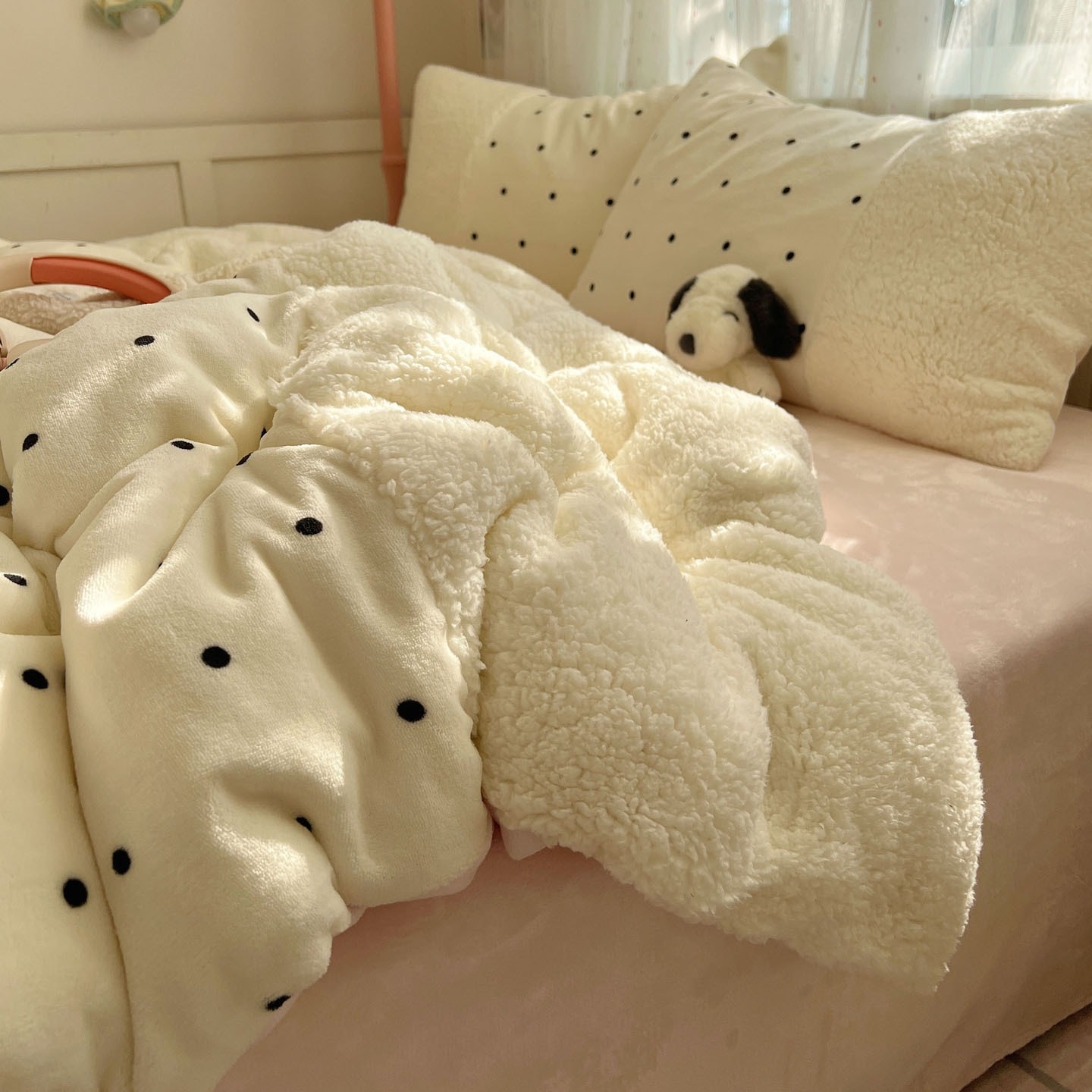 秋冬用厚手暖かいミルクフリースとラムフリースの4点セット同デザインの厚手コーラルフリースの3点セット