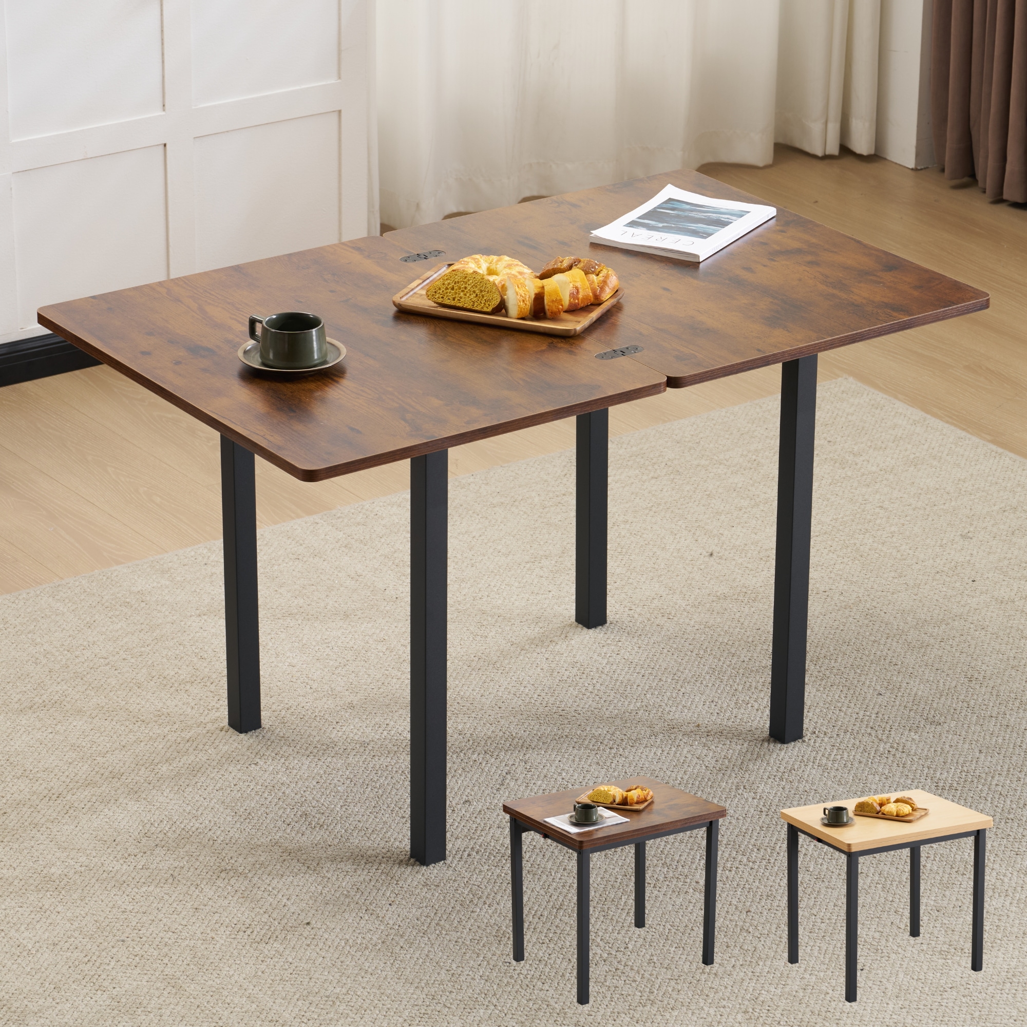 【テーブル単品】ダイニングテーブル 天板が広げる 幅75-120ｃｍ 昇長式テーブル 作業用 デスク テーブル センターテーブル リビングテーブル コンパクト 多用途 収納便利 組立て簡単 コン...