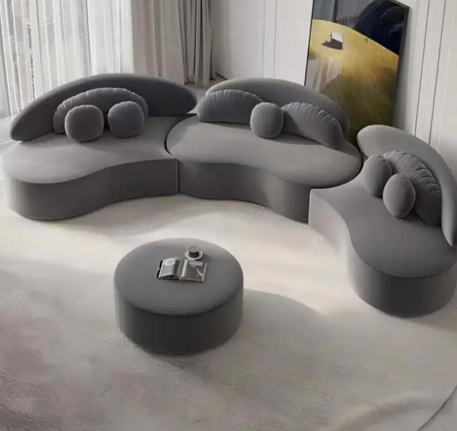 背もたれクッション無料プレゼント 北欧のモダンな湾曲した断面モジュラーブークルグレーソファベルベットラウンドソファ 3座席 ソファー