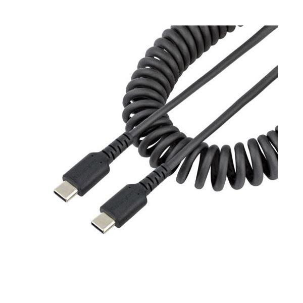（まとめ） StarTech.com 高耐久USB-C ケーブル 1m コイル（伸縮）型／アラミド繊維補強／オス-オスR2CCC-1M-USB-CABLE 1本 [x3セット]
