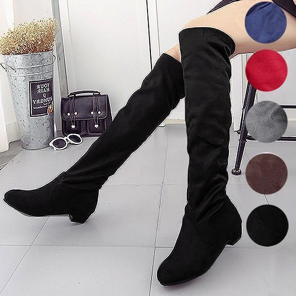 メガ割 新作ニーハイブーツ ローヒール 安い ロングブーツ スエード調 大きいサイズ 美脚 ^bo-596^