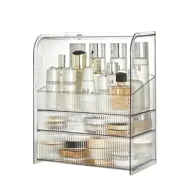 沸騰新柄追加 透明化粧品収納ボックス引き出し式デスクアクリルホコリ防止大容量軽量贅沢ラックケーススキンケアquma