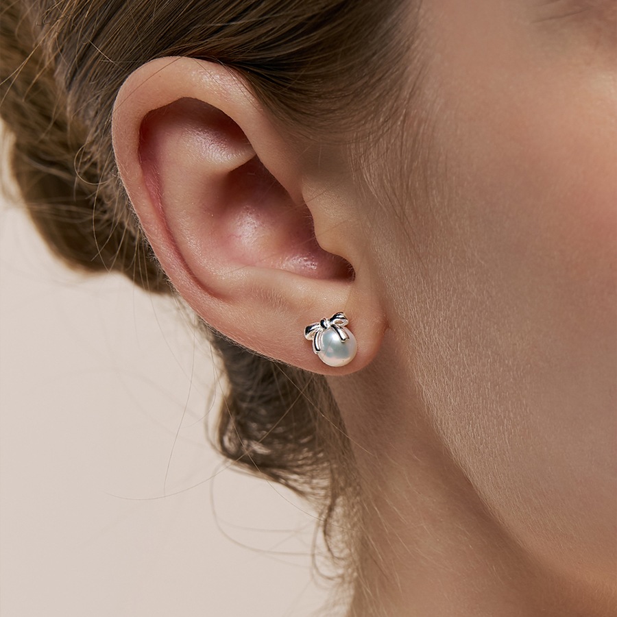 [sv925] ribbon pearl earring