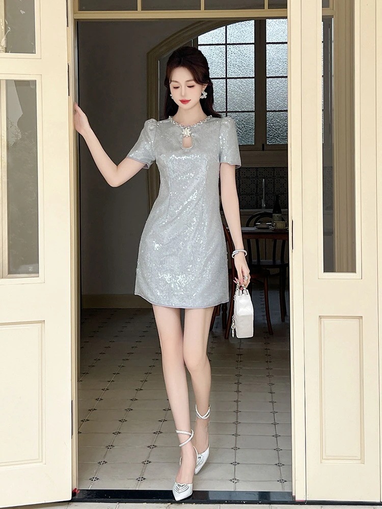 誕生日 ウェディング 披露宴 キラキラ キャバ 卒業式 結婚式 二次会 2025夏新品 メガ割 フランス風 パーティー ドレス 【JY.上品】 大人 演奏会 同窓会 ショートワンピ