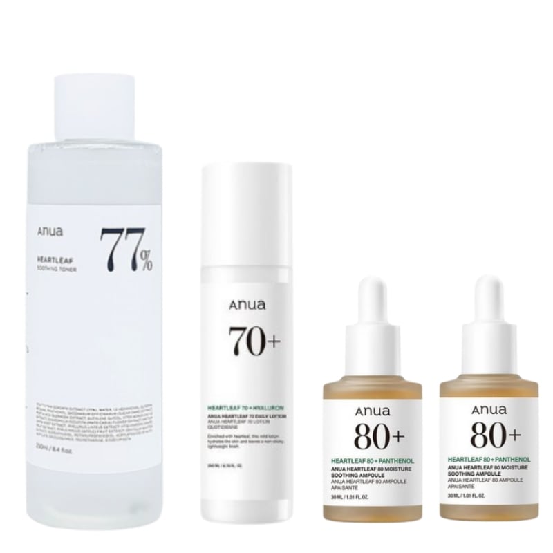 【4点セット】ドクダミ77トナー500mL＋ローション200mL＋80%保湿鎮静アンプル30mLx2/ 低刺激/ 敏感肌OK/ 肌荒れケア/ 水分チャージ/ しっとり保湿セット/3点セットで完璧ケア