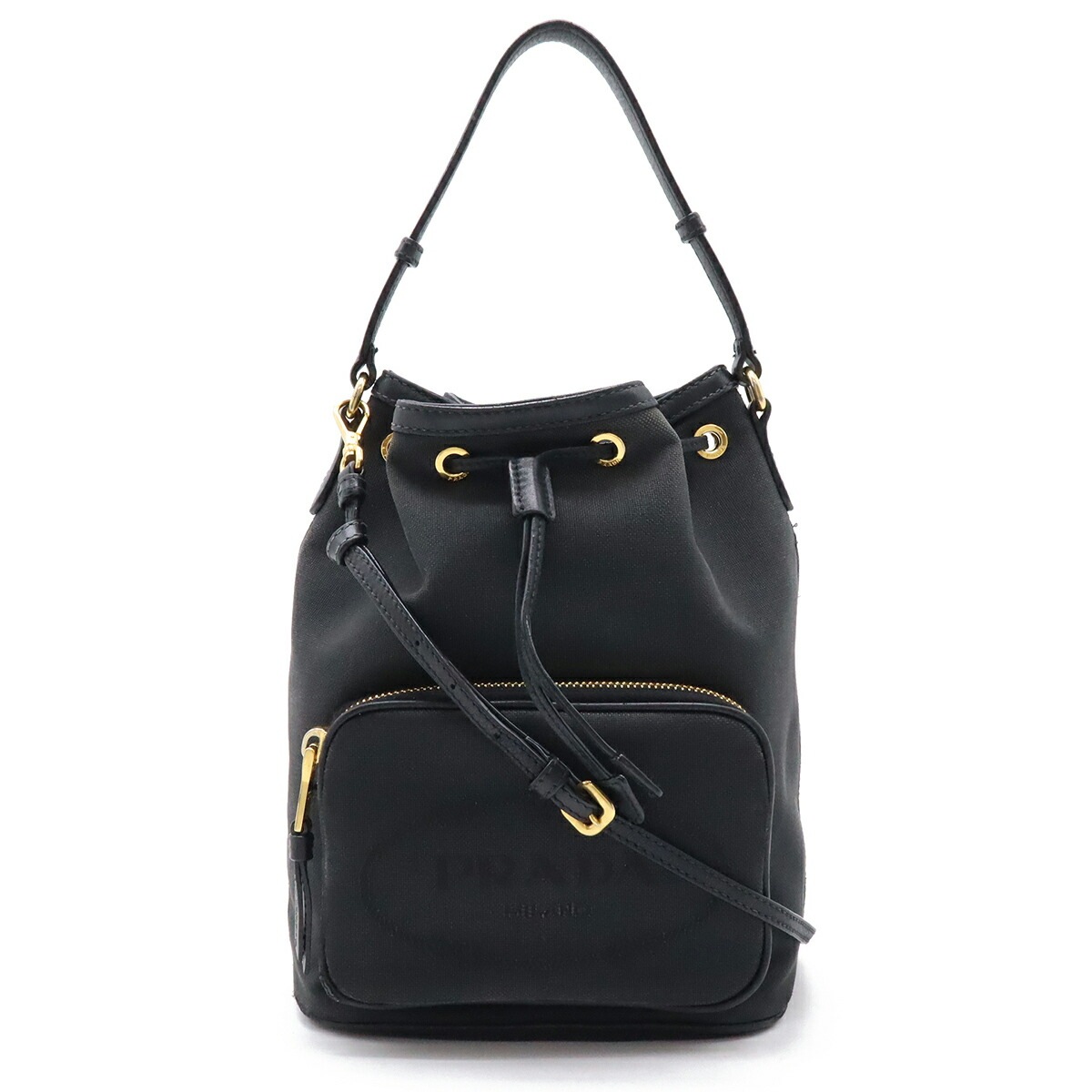 ロゴジャガード ハンドバッグ バケットバッグ 巾着 2WAYショルダーバッグ キャンバス NERO ブラック 国内アウトレット購入品 1BH03