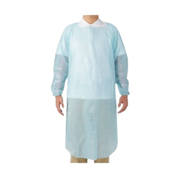 （まとめ） オオサキメディカルクリーンエプロン 袖付 ふつうサイズ ブルー 73732 1箱（10枚） [x5セット]