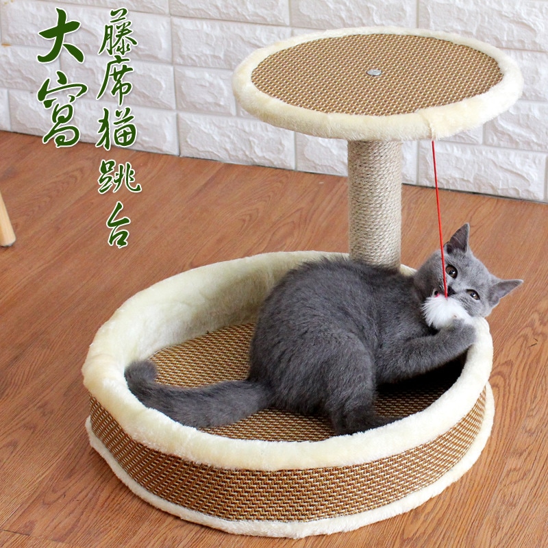 オールシーズン使える傷に強く磨耗に強い籐マットタイプの猫ジャンプ台お手入れ簡単大型猫用のぼり枠猫ジャンプ台猫爪とぎ台