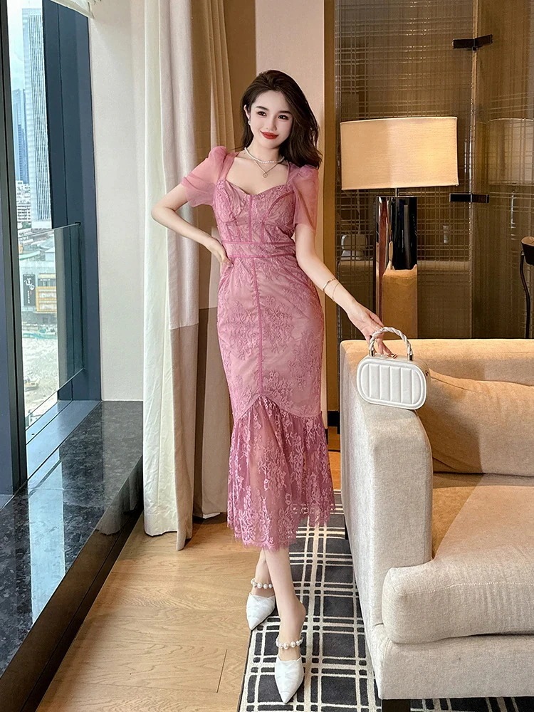 披露宴 結婚式 卒業式 発表会 夏 チュール 同窓会 大人 キャバ 着痩せ パーティードレス レース 演奏会 タイト ウェディング 二次会 ワンピース 【JY.】 マーメイドワンピースドレスドレス(2