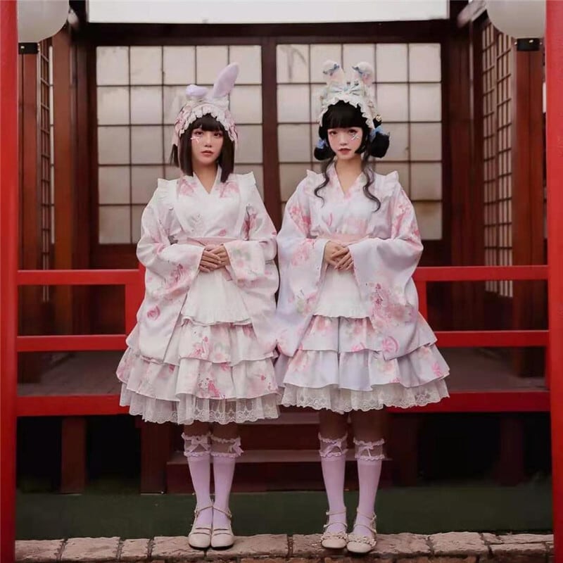 【3日で出荷】可愛い ゼファー メイド服 op 学園祭 プリント ボウタイ ロリータファッション ワンピース