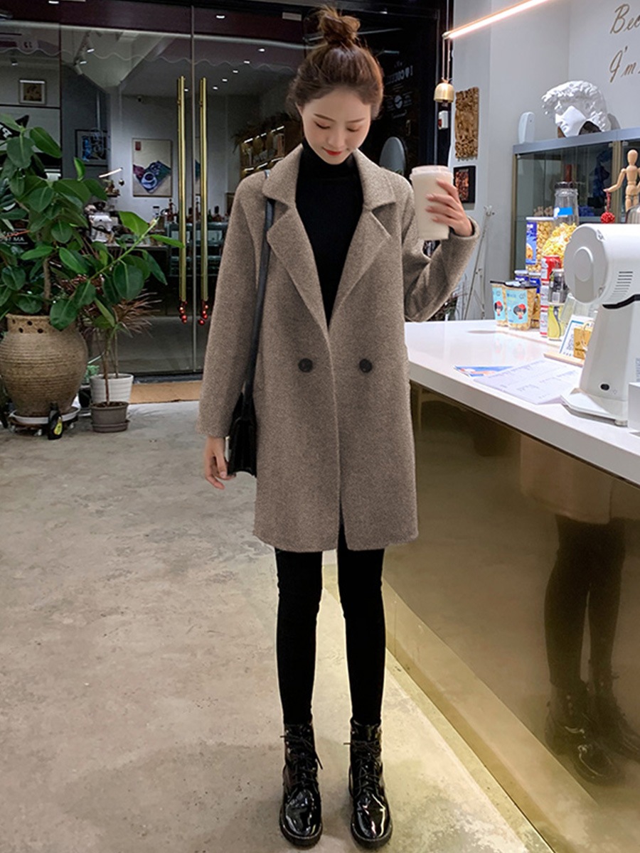 白い牛角ボタン子羊の綿毛を模したコート秋冬2024年新作高級感小柄コート