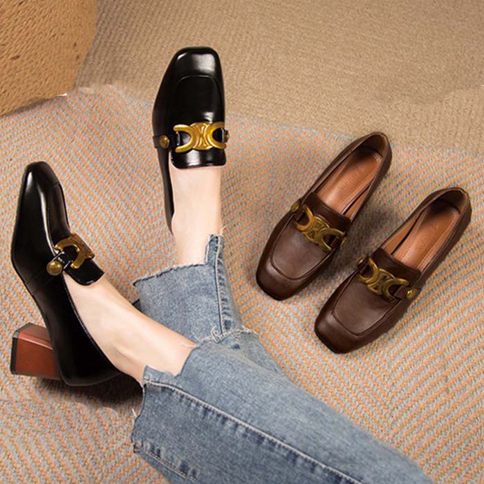高評価!!$$超人気パンプス ローファー チャンキーヒール バックル 20cm 20.5cm 21cm 21.5cm 22cm 22.5cm 23cm 23.5cm 24cm 24.5cm 25cm