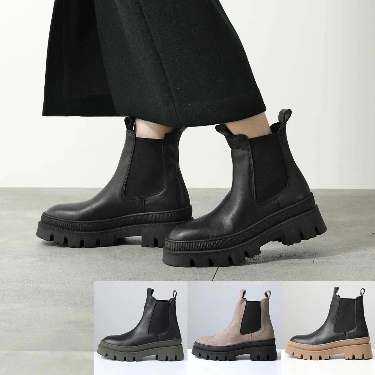 QUSHELI クシェリ ショートブーツ 38140 レディース レザー サイドゴア チェルシーブーツ トラックソール シューズ 靴 カラー4色 【mega】