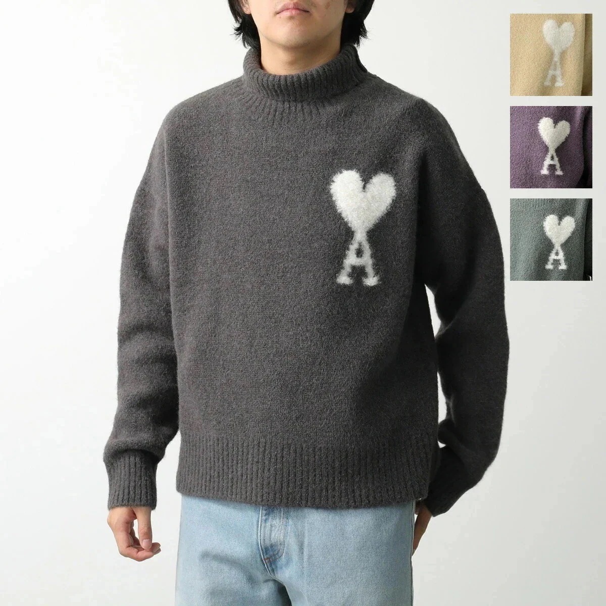 ami paris アミパリス セーター UKS425.KN0032 メンズ ニット アルパカブレンド 長袖 ハートロゴ タートルネック カラー4色