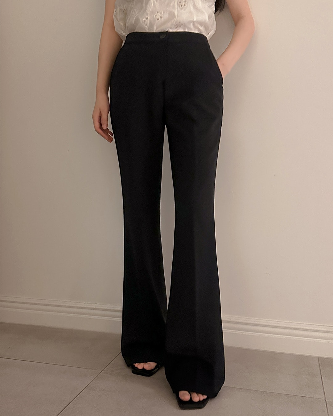 デンリーブーツカットバンディングスラックス韓国ファッション レディース