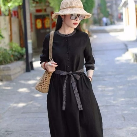 きれい ワンピース ワンピドレス 膝丈 ミドル丈 5分袖 五分袖 Uネック Aライン かわいい 可愛い きれいめ シンプル 上品 おしゃれ お洒落 かっこいい 可愛い 女子 こなれ感