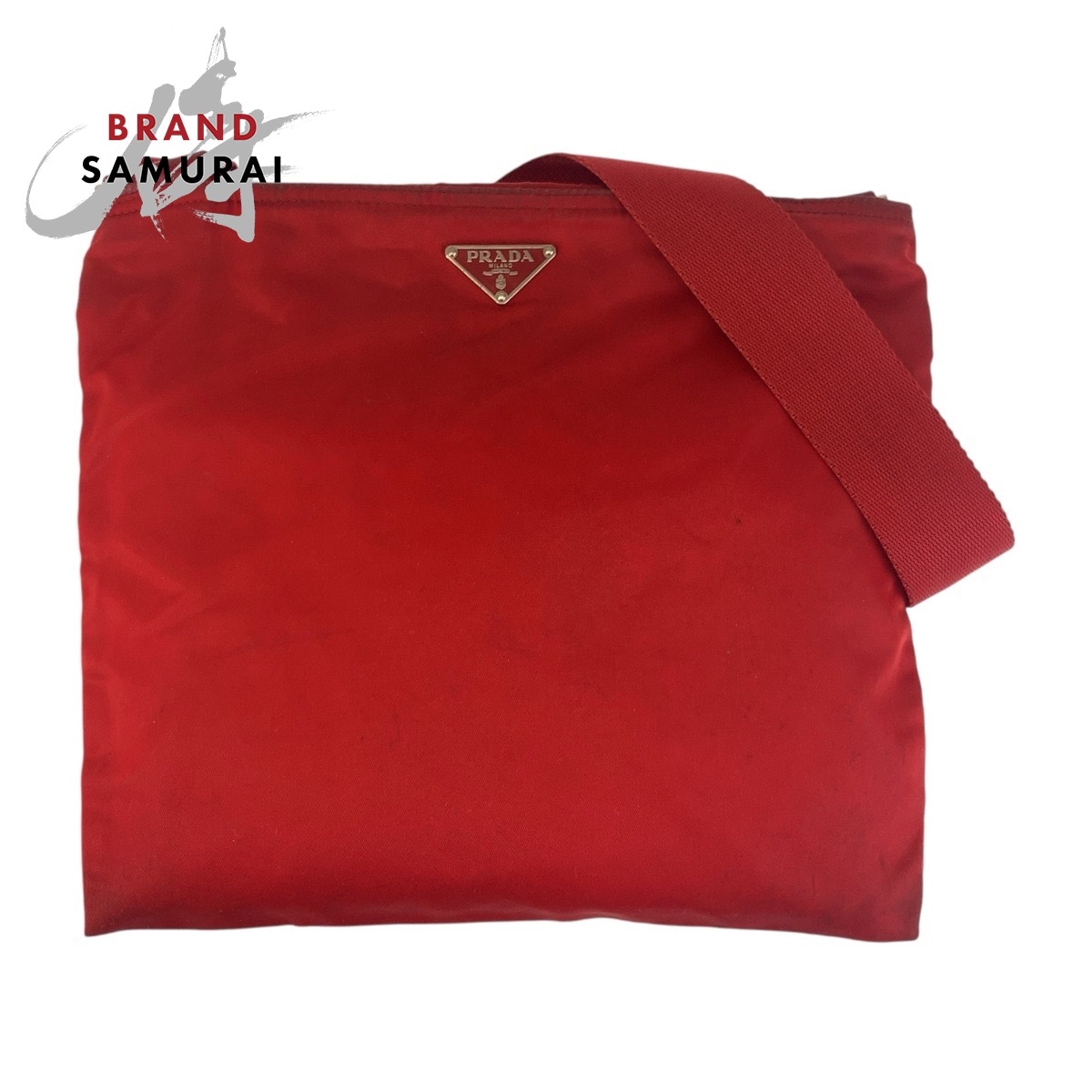 テスート 三角ロゴプレート レッド シルバー金具 ナイロン 斜め掛け ショルダーバッグ レディース 502912