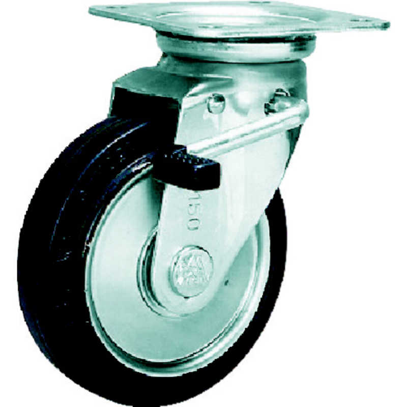 シシクアドクライス　スタンダードプレスキャスター ゴム車輪 自在ストッパー付 130径　WJB130