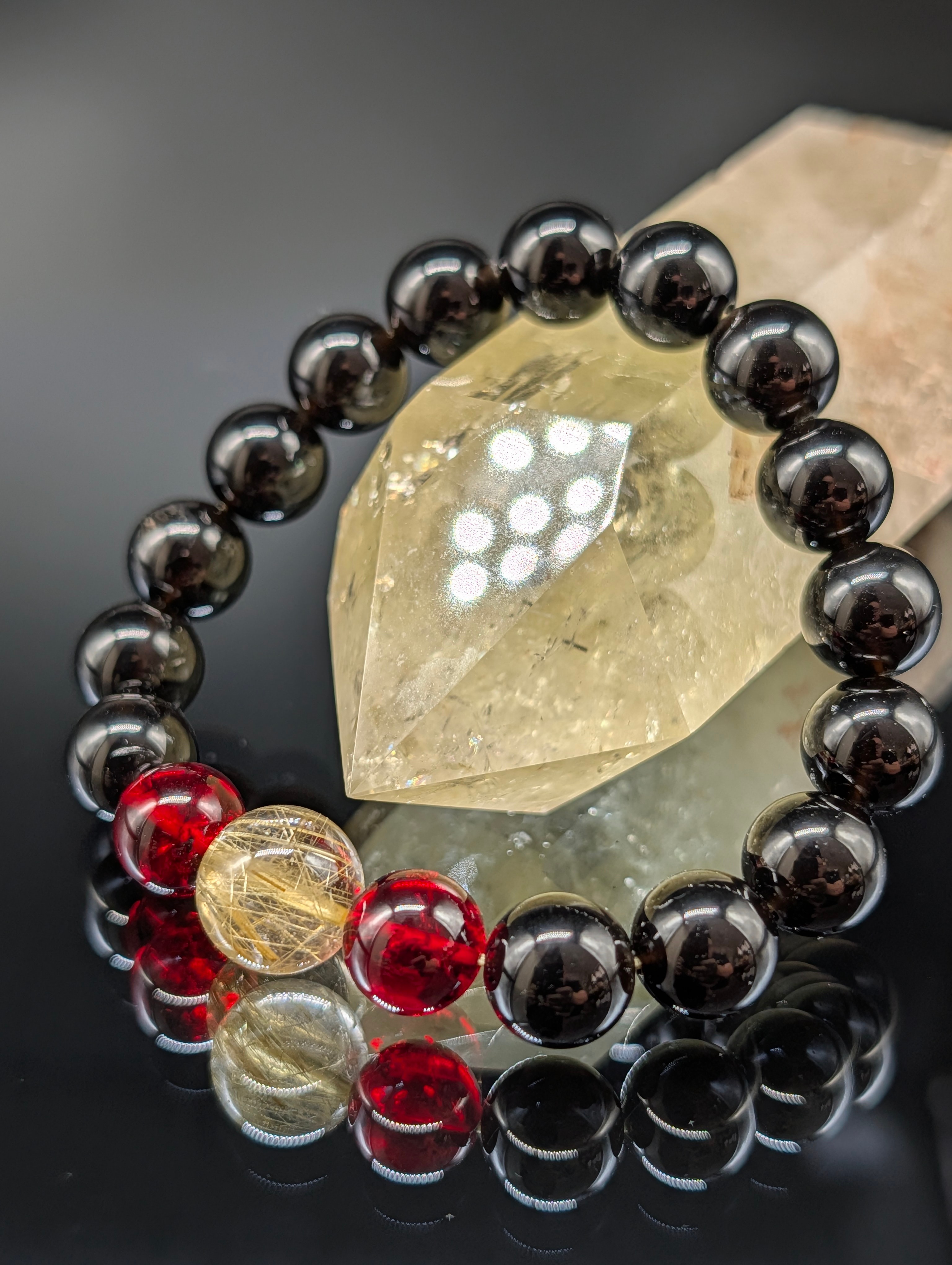 パワーストーン ゴールドルチルクォーツ レッドアンバー モリオン 10mm ブレスレット 金運 守護 健康 天然石 17,985円