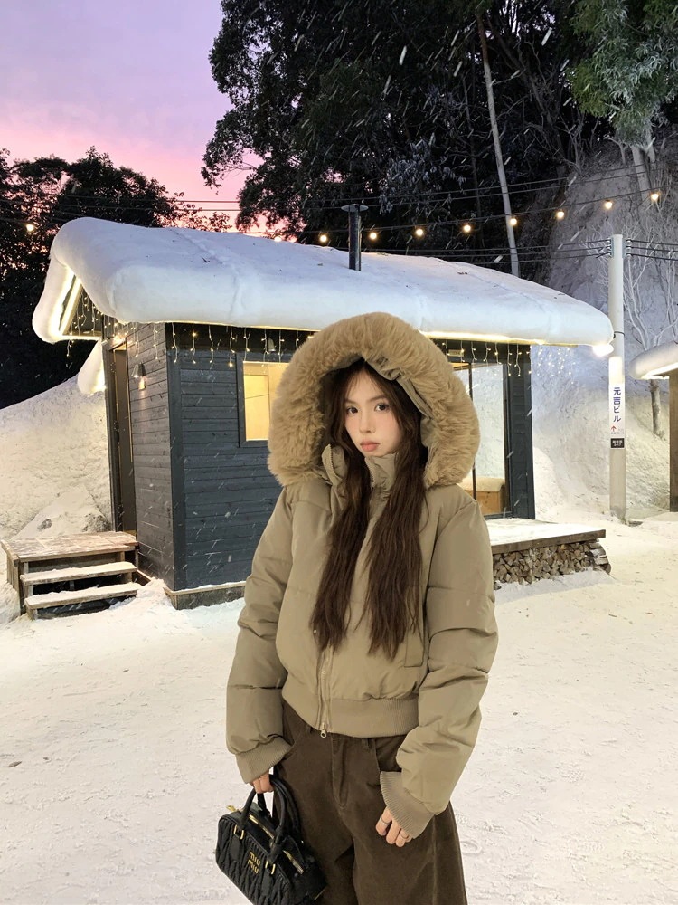 【人気商品超目玉】中綿ジャケット レディース ショート丈 ファー付きフード 2026 冬 アウター ブルゾン厚手防寒暖かい 韓国系ファッション おしゃれ かわいいダウン風コート甘辛ミックスカジュアル