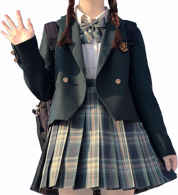 [Sky]女子高生 制服 学生服 チェック柄 プリーツスカート ブレザー リボン シャツ エンブレム 5点セット スクール ジャケット コート 女子高校生 セーラー服 女子制服 JK制服 学園祭 文化