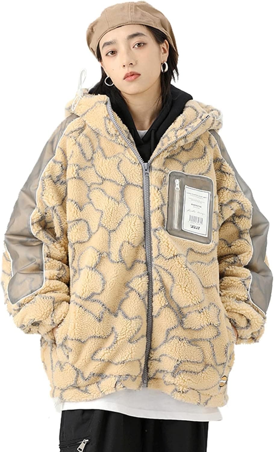 ボアジャケット メンズ アウター 防寒着 厚手 フリースジャケット ヒョウ柄 カジュアル フード付き ジャンパー ボアコート 男女兼用 大きいサイズ オーバー 冬服 パーカー