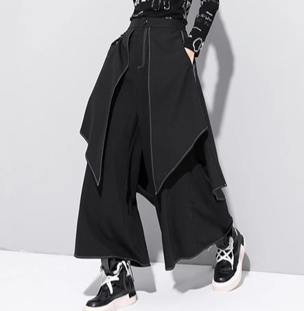 レディース スカート パンツ ボトムス ガウチョパンツ ストレートパンツ ロング ワイド アシンメトリー ドレープ ストリート タック ポケット ハイウエスト 切り替えデザイン 大人可愛い カジュアル