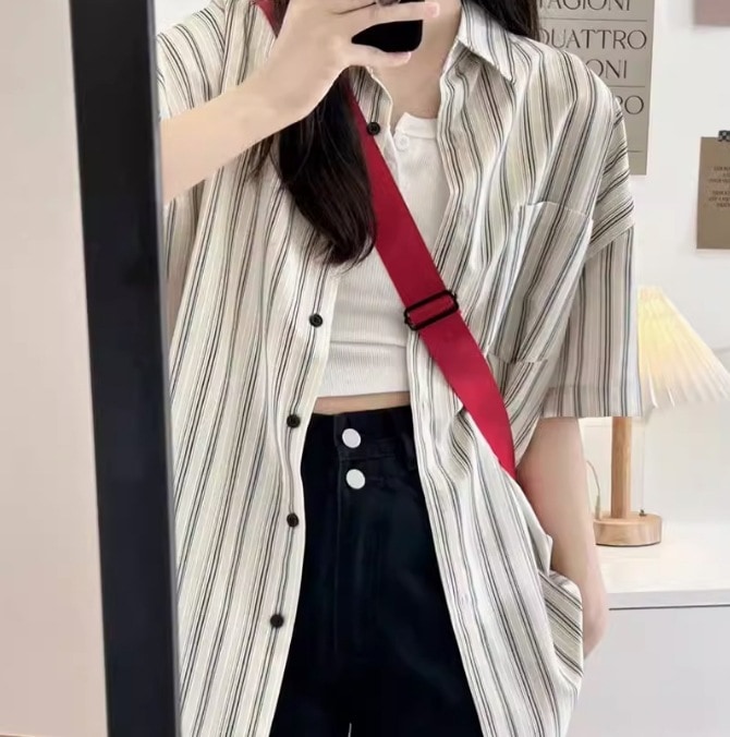 レディース トップス シャツ 前開き ボタン ミモレ 半袖 かわいい 大人可愛い きれいめ シンプル カジュアル 上品 おしゃれ かっこいい レトロ こなれ感 ラフ ガーリー ルーズ 個性的 クール