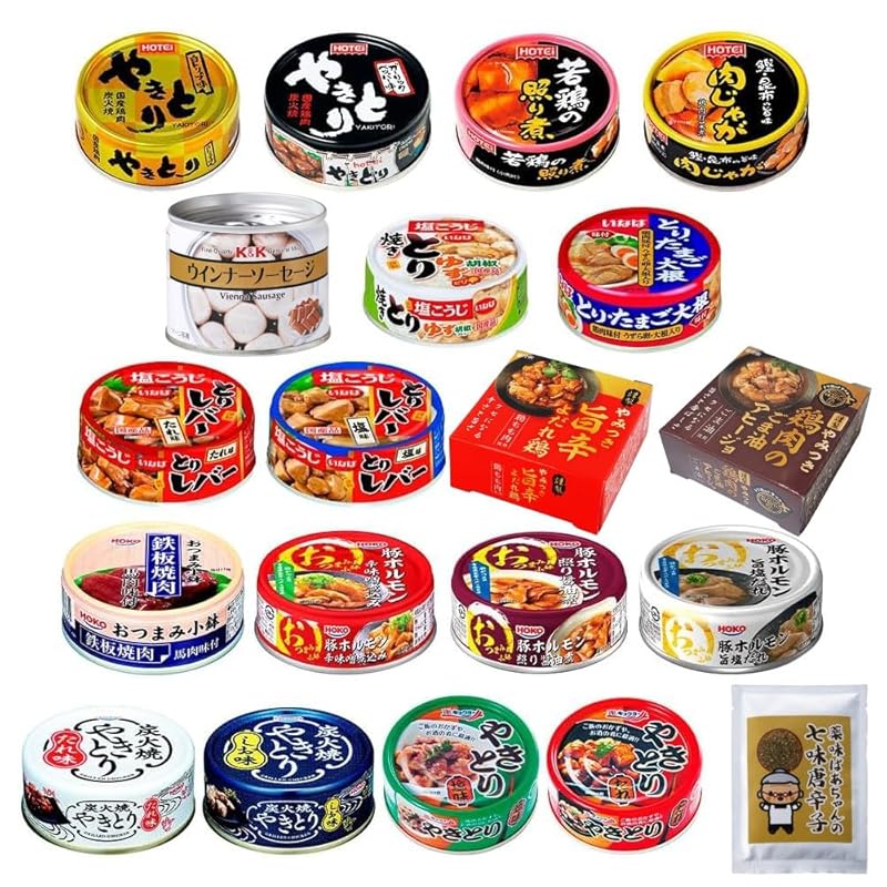 缶詰 肉 19種 詰め合わせ セット 焼肉 焼き鳥 ソーセージ レバー ホルモン おかず 非常食 薬味ばあちゃんの七味唐辛子