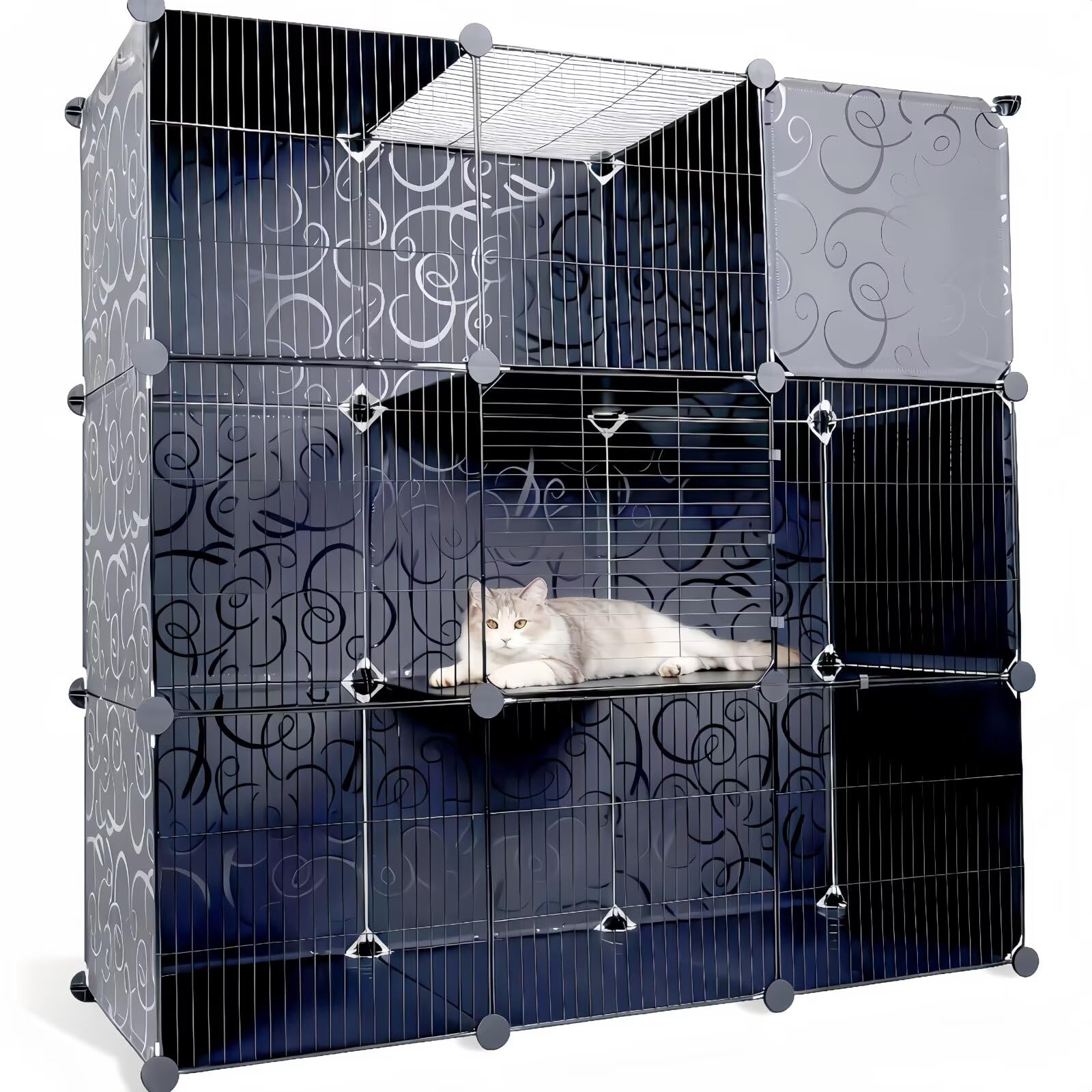 猫ケージ大型 3段 キャットケージ 111*49*109.5cm DIY組立 キャットハウス 大型 猫用ケージ 多頭飼い 広いスペース 猫の巣 脱走防止 お手入れ簡単 ペット用品 組立簡単 日本語説明