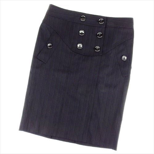 スカート ボタン付き ヒザ丈 ストライプ I38サイズ タイトシルエット ブラック系 中古 14,951円
