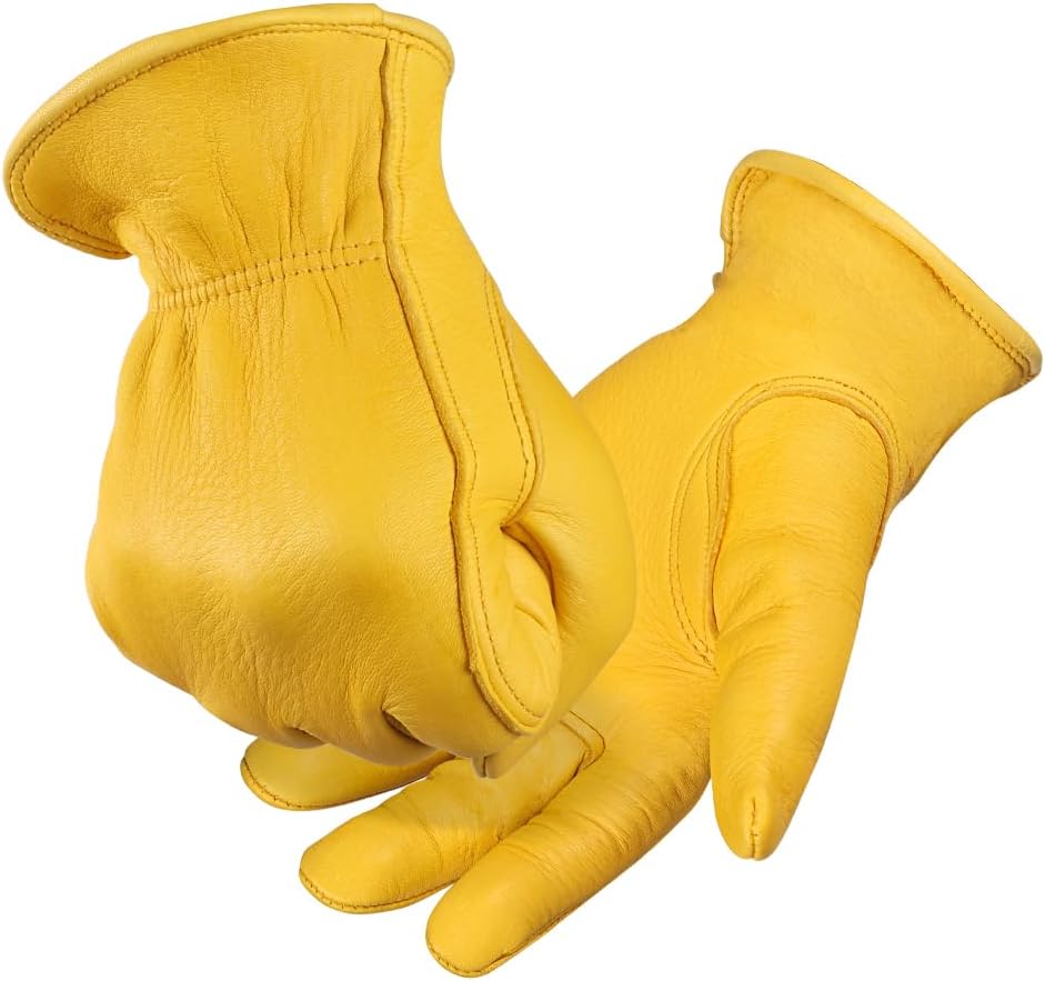 鹿革製防水オートバイ手袋 柔らかくオールシーズン対応 イエロー Mサイズ