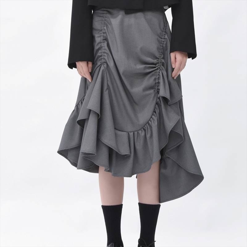 【短納期】スカート ロングスカート アシンメトリー フリル ギャザー レディース Aライン ふんわり ロング丈 個性的 ミモレ丈 ボリューム オシャレ 大人可愛い パンク ロック クール ゴシック